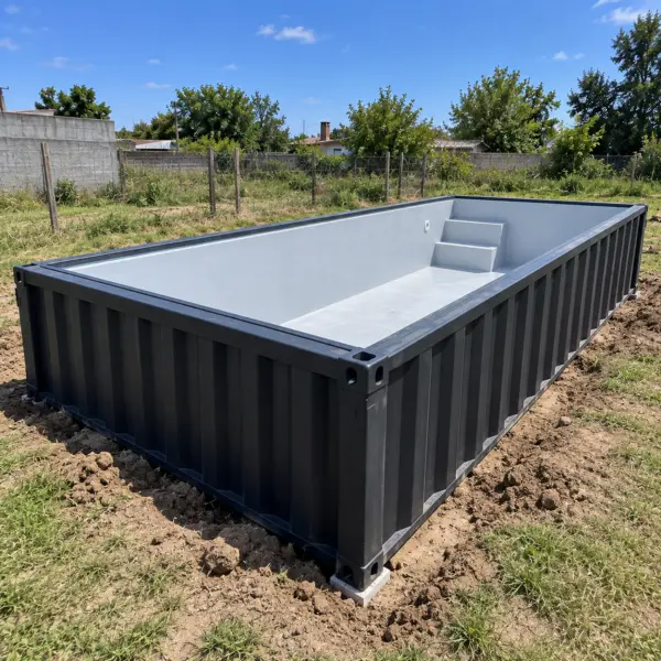 Ilustración: Piscina de contenedor, piscina contenedor en instalación