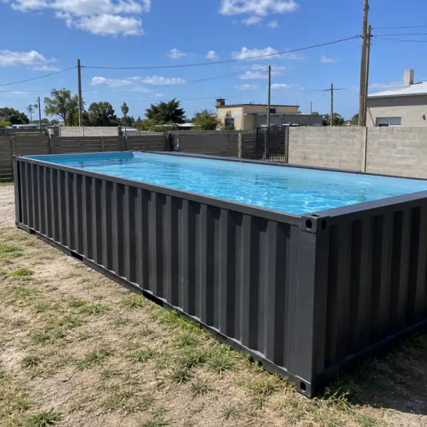 Ilustración: Piscina de contenedor, piscina contenedor vista de costado